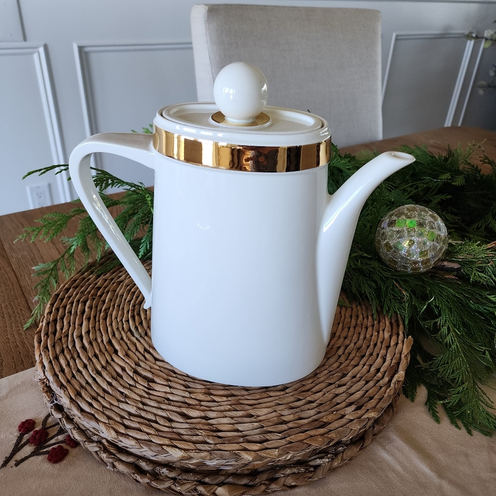 Vtg Ernest Sohn Creation Cream/Gold Tea Pot,ChocolateTeapot,Pitcher/MCM 1950s